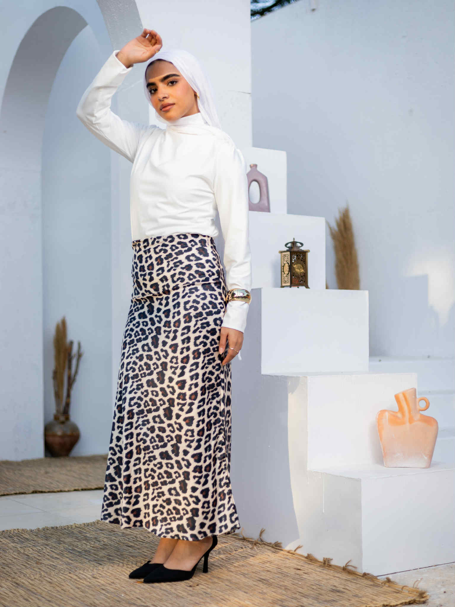 Leopard Midi Satin Skirt