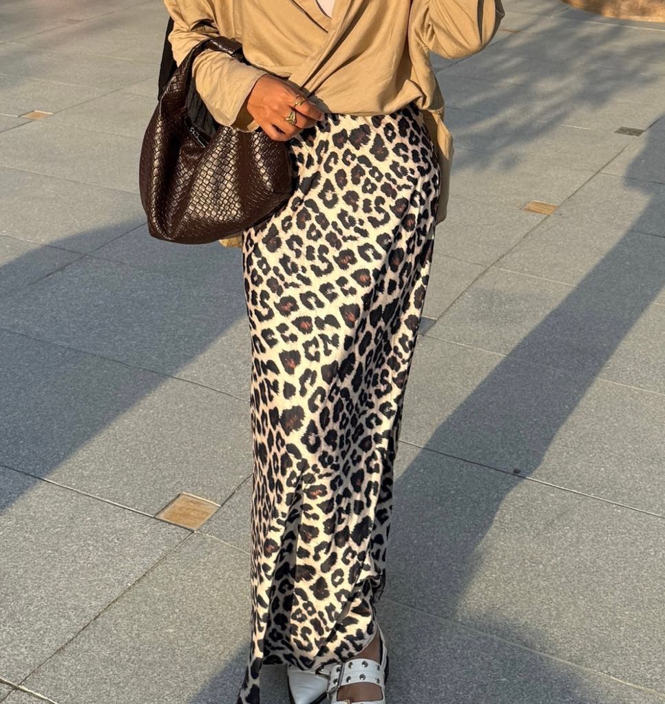 Leopard Midi Satin Skirt