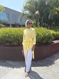 Draped Wrap Shirt in butter yellow
