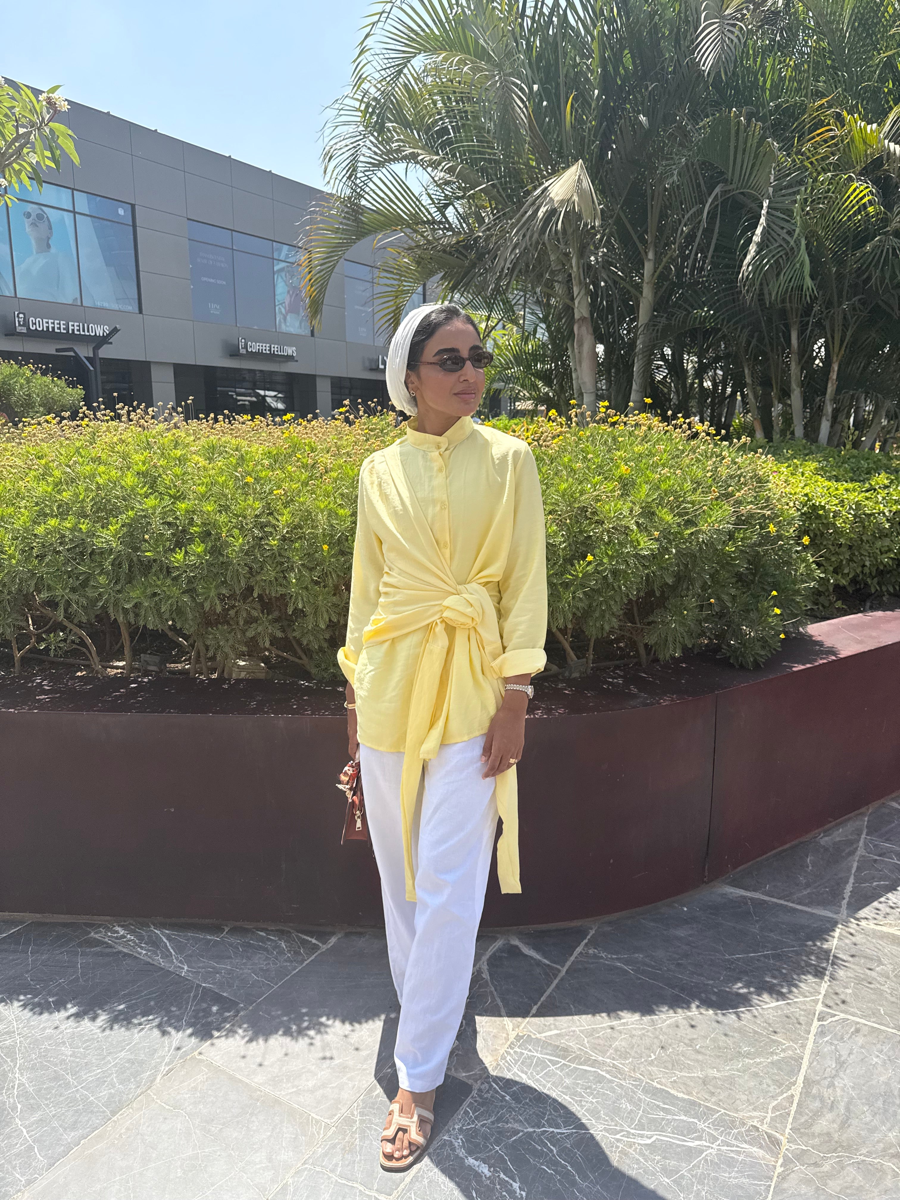 Draped Wrap Shirt in butter yellow