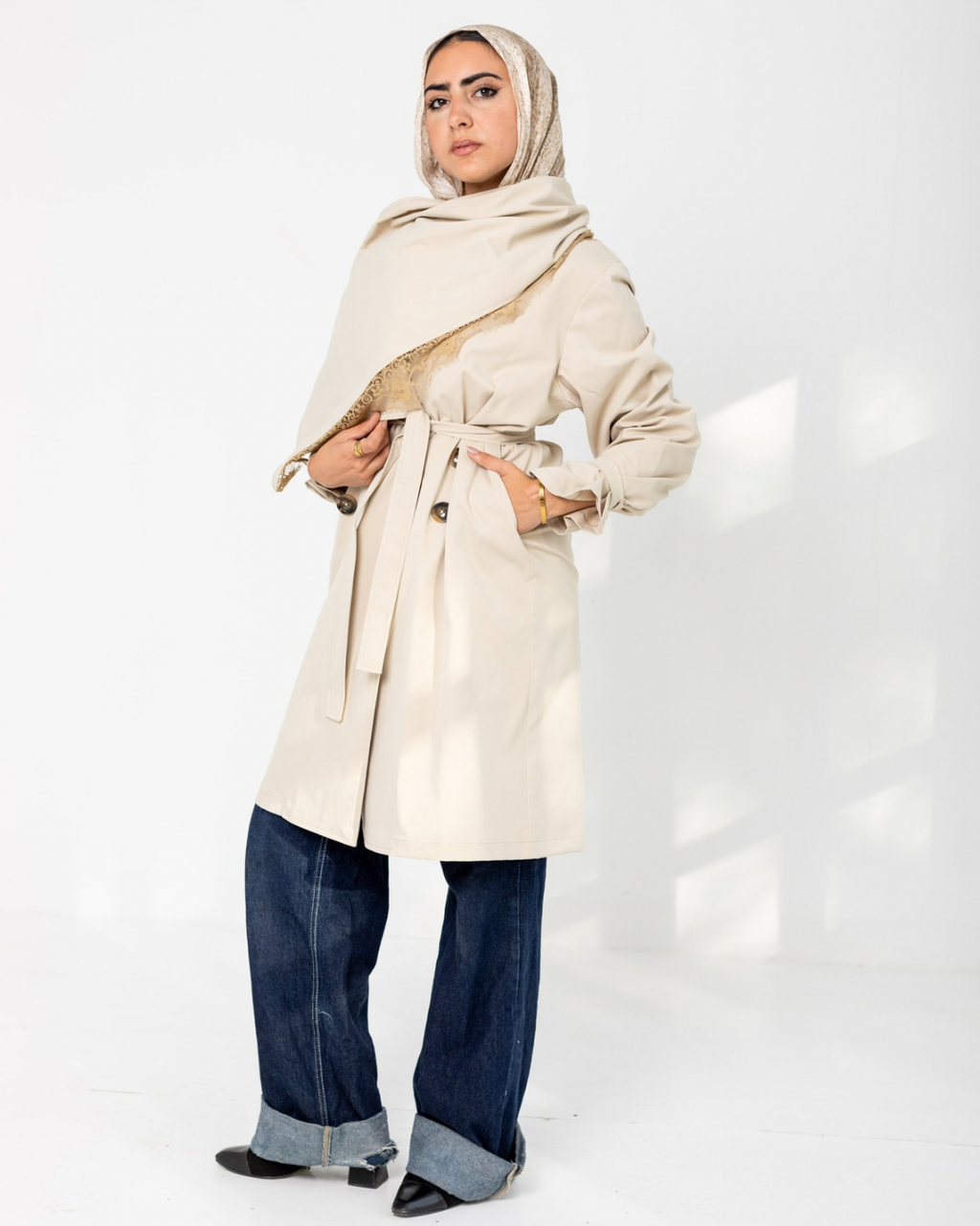 Lace Scarf Trench Coat