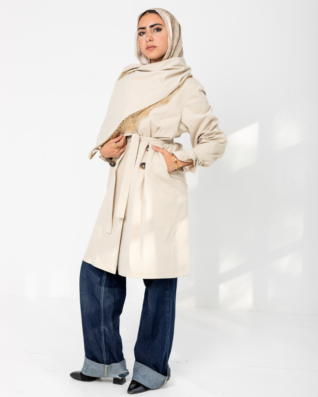 Lace Scarf Trench Coat