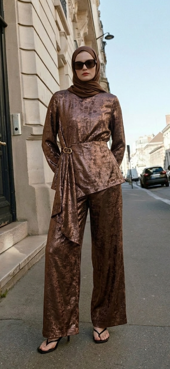 The Signature Drawstring Set in Metallic Rose Gold