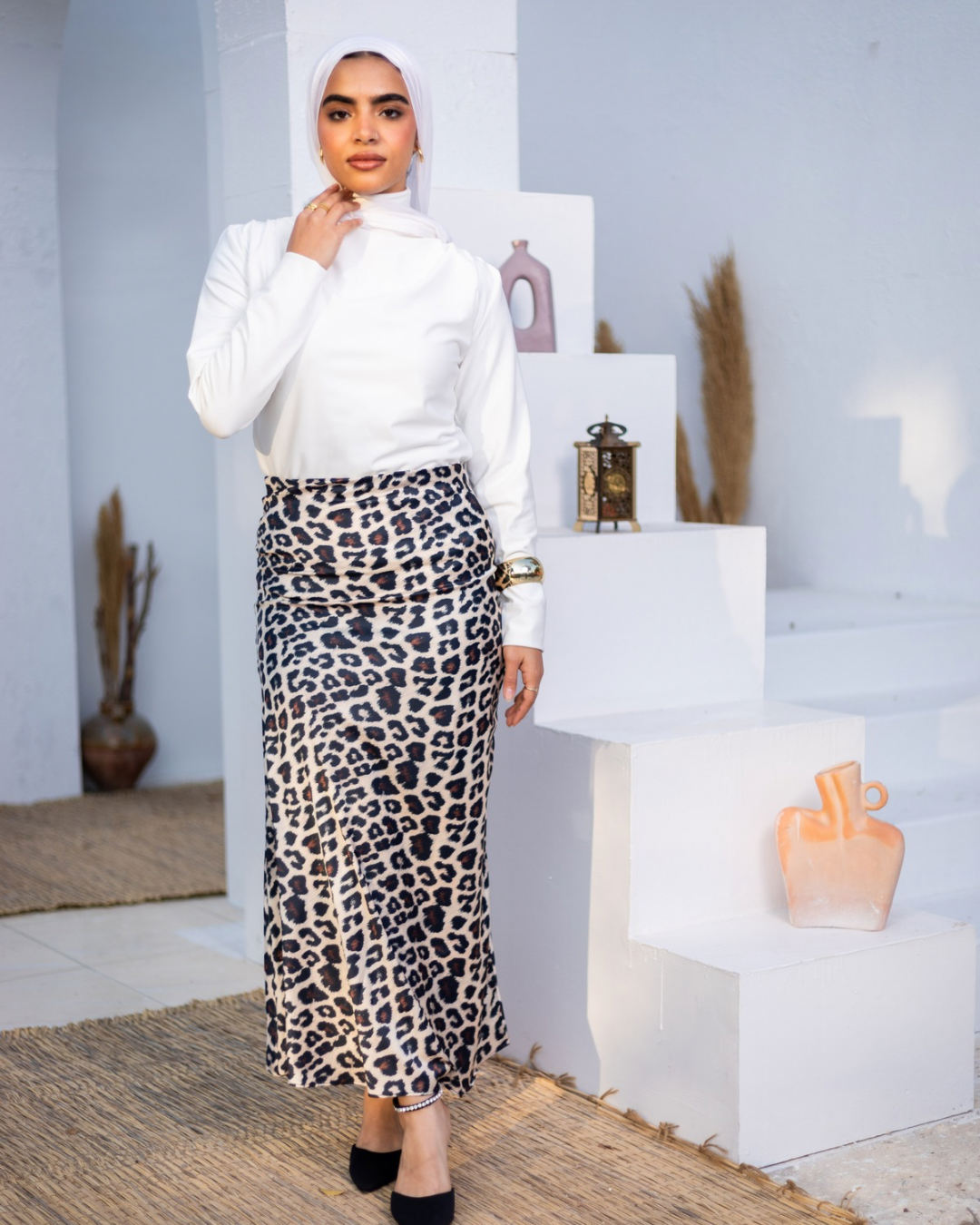 Leopard Midi Satin Skirt