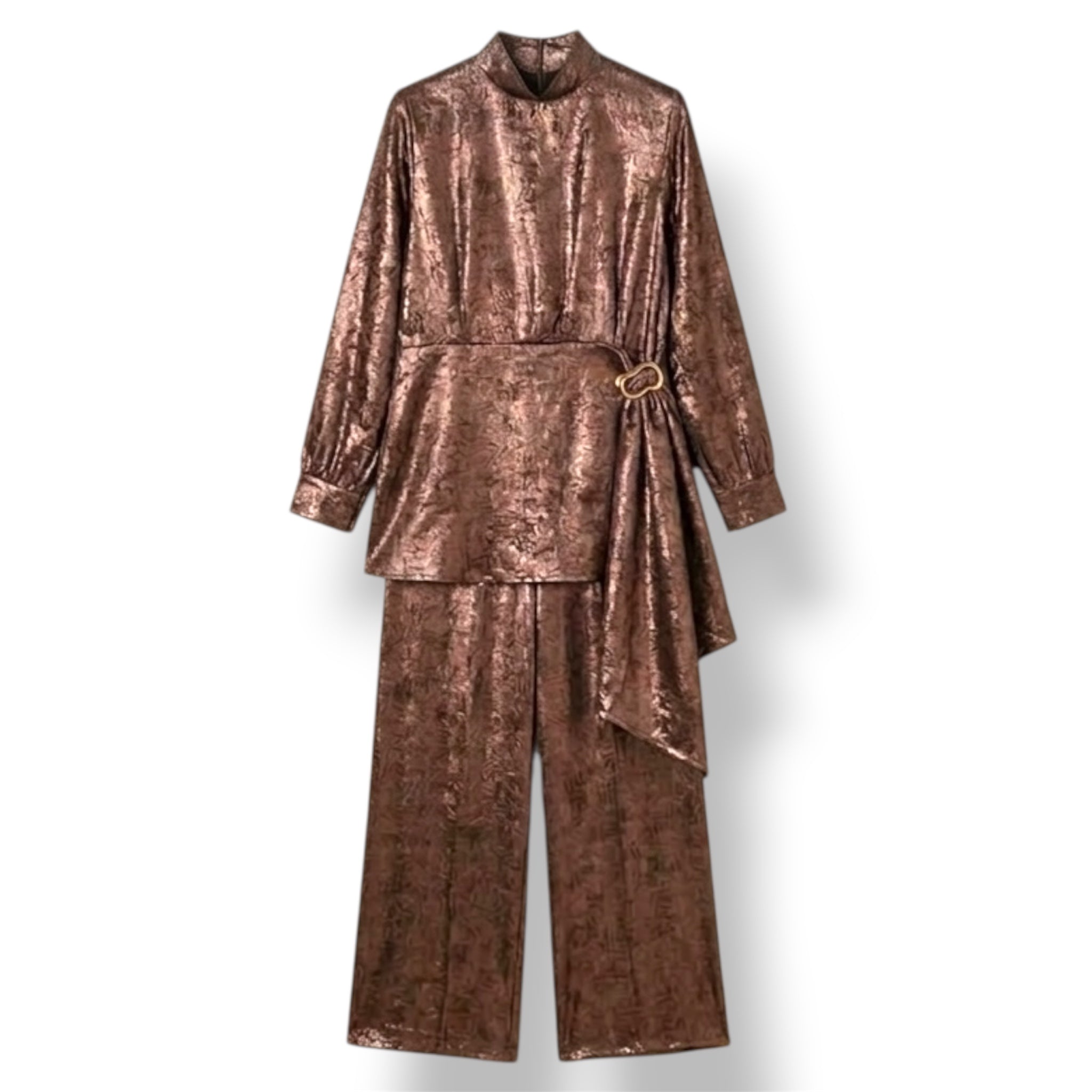 The Signature Drawstring Set in Metallic Rose Gold
