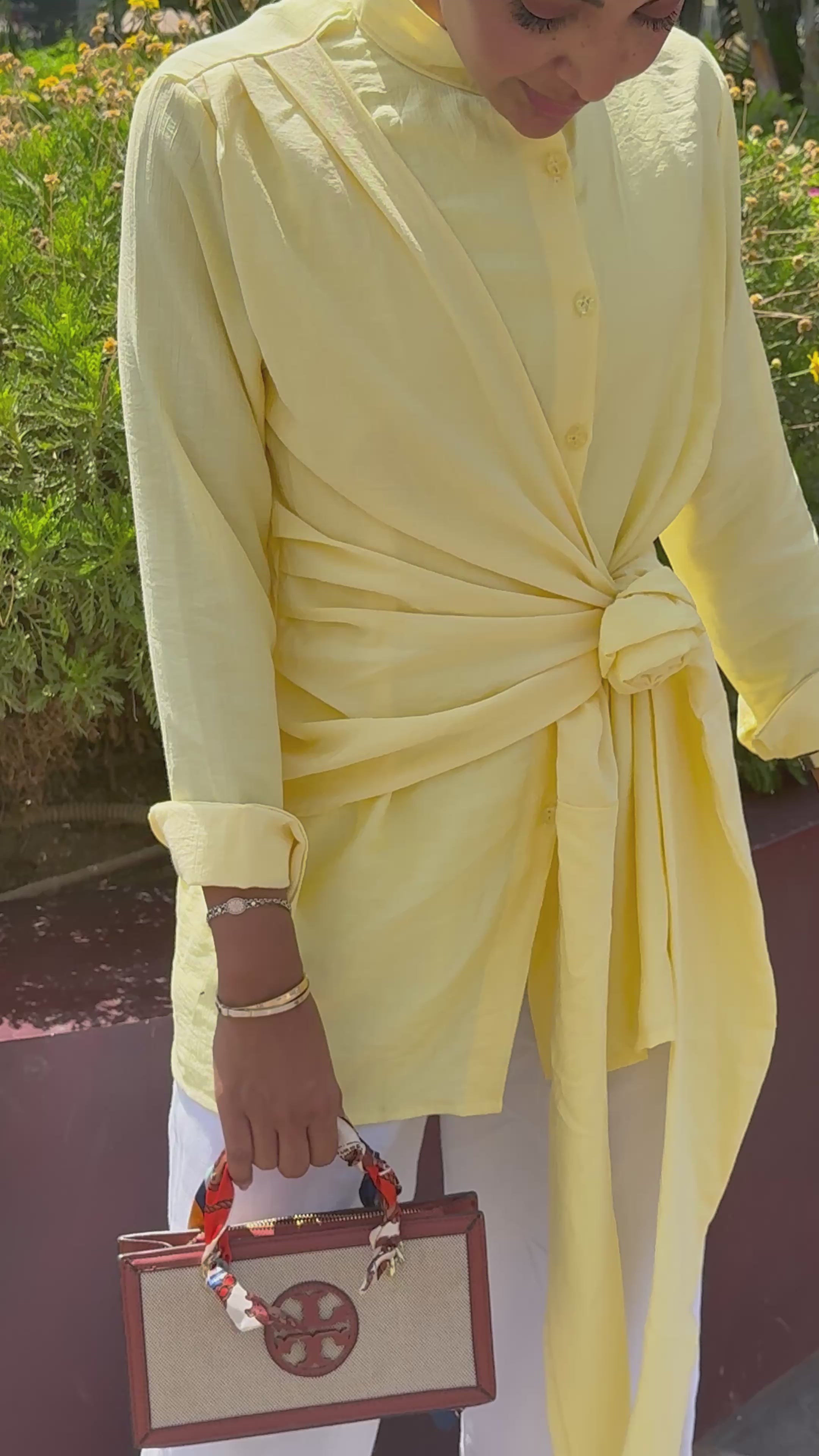 Draped Wrap Shirt in butter yellow